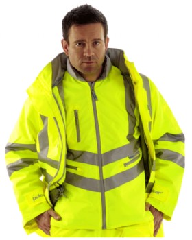 High Visibility Lined Waterproof Classic 7 In 1 Coat Class 3